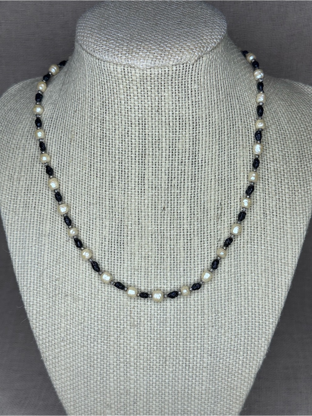 Vintage Givenchy Italy Pearl & Black Glass Beaded Necklace